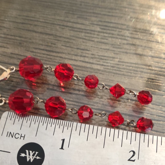 Vintage Red Cut Crystal Sterling Silver Lever Back Earrings Long Dangle - Picture 10 of 16